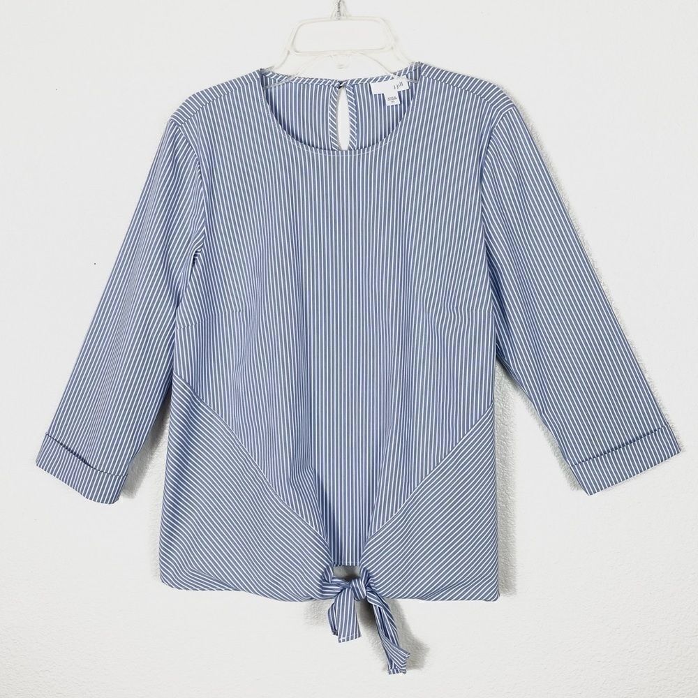 J. Jill Blue & White Striped Knotted Hem Blouse